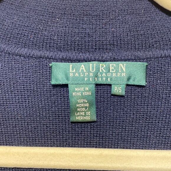 Lauren Ralph Lauren Womens Navy 100% Merino Wool Collared Cardigan Sweater Small - Picture 6 of 10